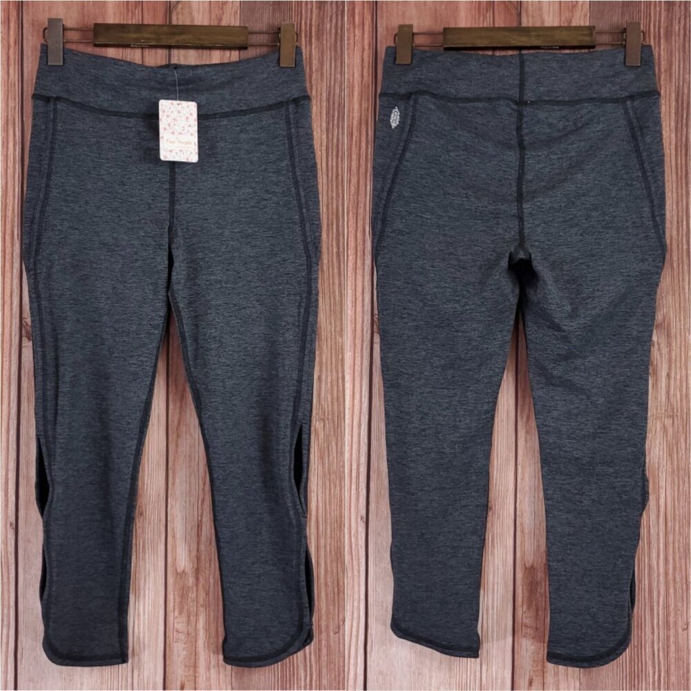 Free People Womens Sz L Gray Movement Infinity High Waisted Cutout Crop Leggings